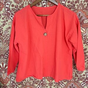 100% linen boxy pink/ coral blouse, unbranded